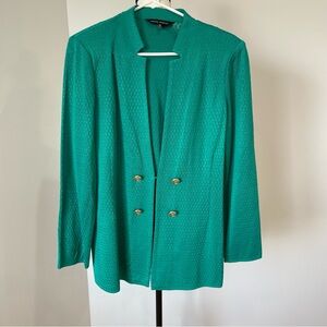 Ming Wang women's  Medium blazer teal modest mature career office gold buttons